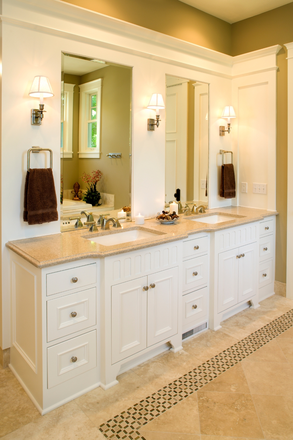 Bathroom vanity in a spa like bathroom
