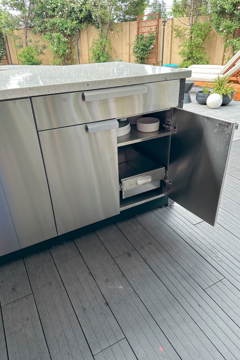 New Age outdoor kitchen cabinet interior view